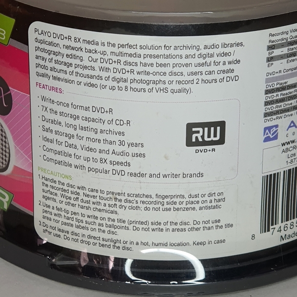 TWO NEW IN PACKAGE Playo Single Sided 8x DVD+R Discs (2 x 50) - Picture 3 of 3